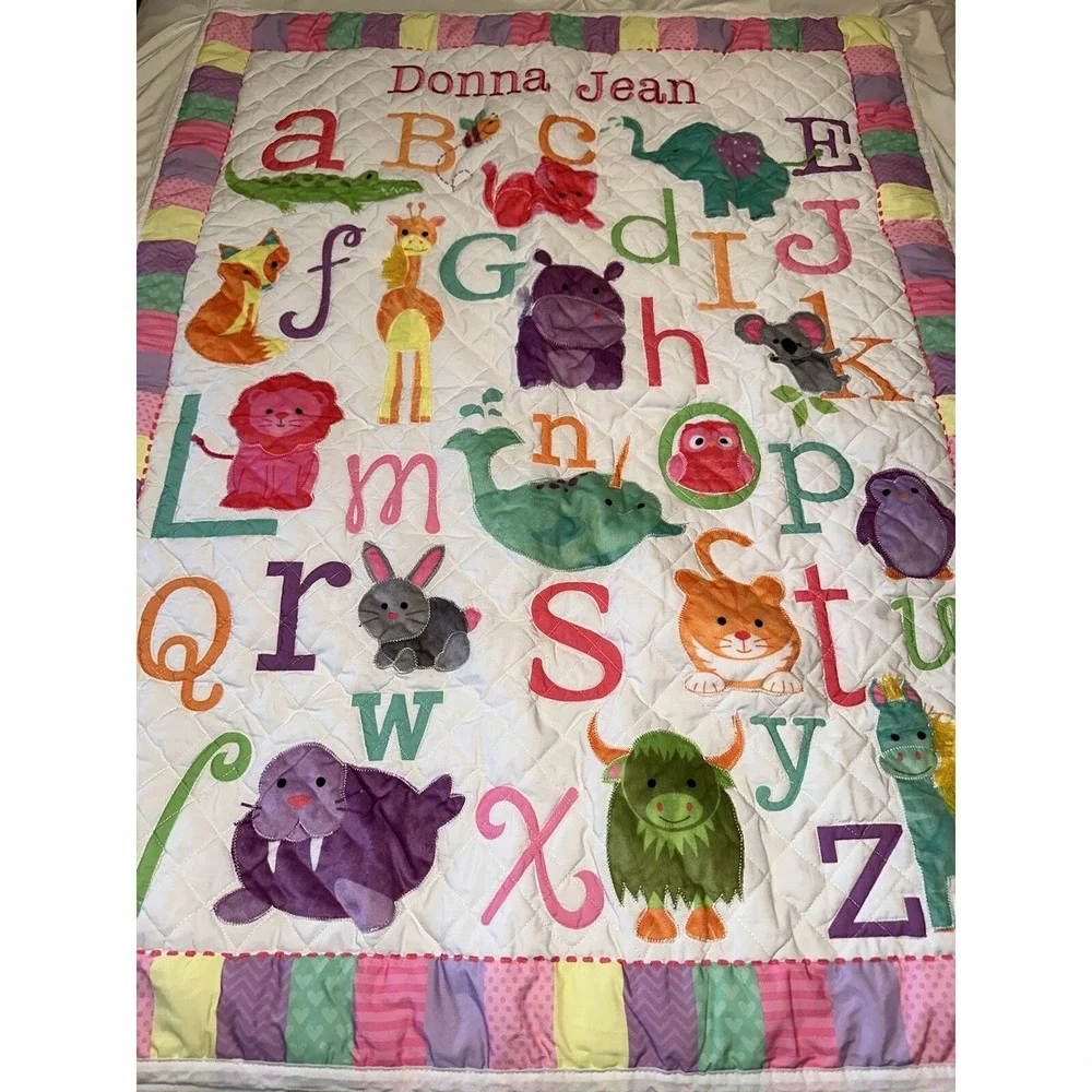 ABC Baby Quilt Embroidered Donna Jean Animals Colorful